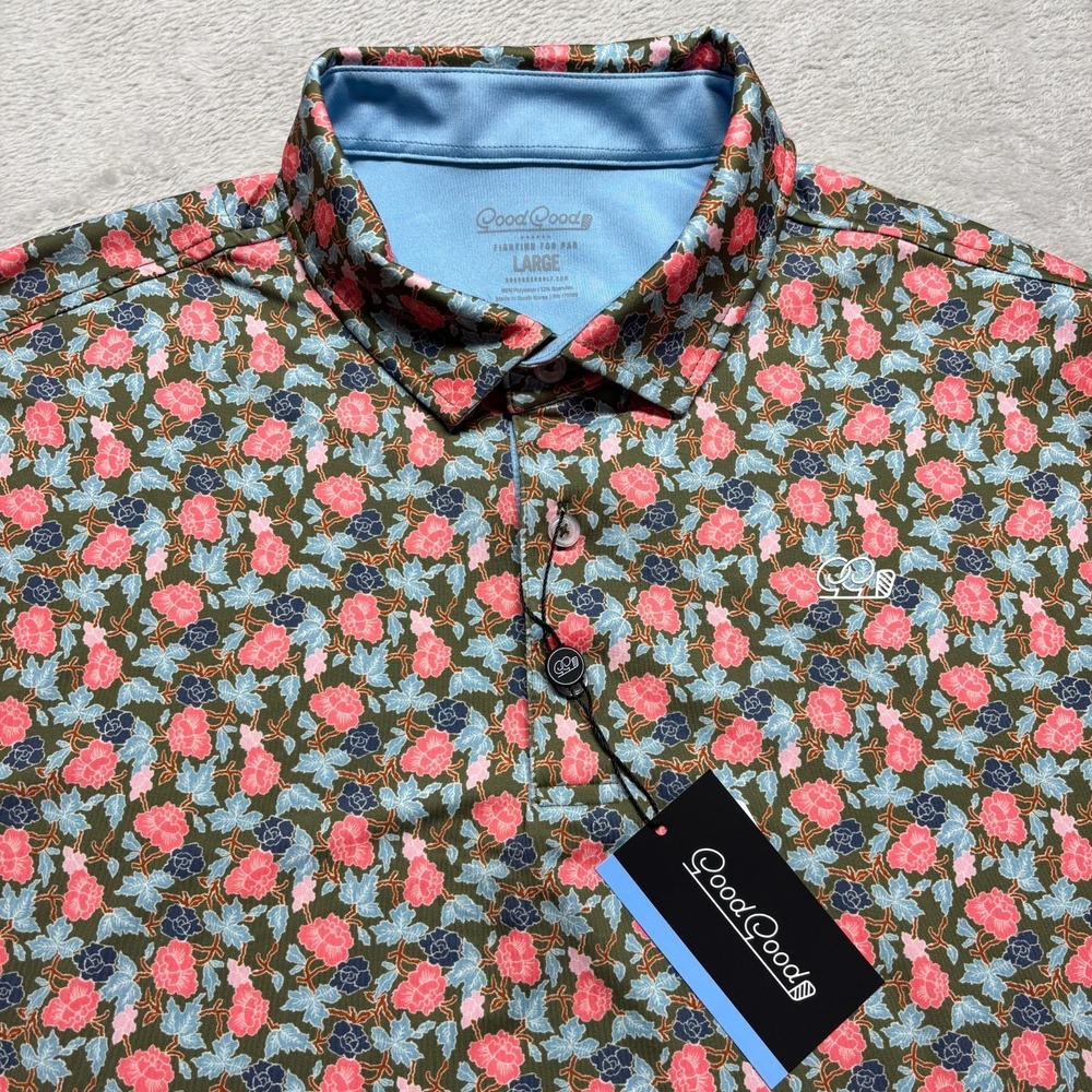 Good Good Shirt Through The Green Polo‎ Mens L All Over Floral Print Golf NEW